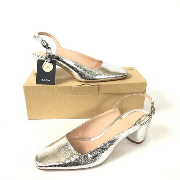 silver kitten heel slingback shoes